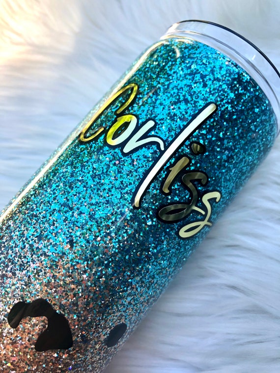 Light Blue METALLIC Leopard Tumbler Cup with Handle - Eclections Boutique