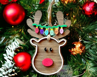 Personalized reindeer ornament, Ornament with name, Cute kids ornament, Engraved Christmas Decor, Custom ornament wood