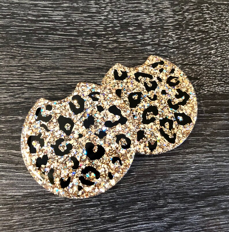 Leopard Print Car Coasters Vehicle Decor Glitter Car Etsy