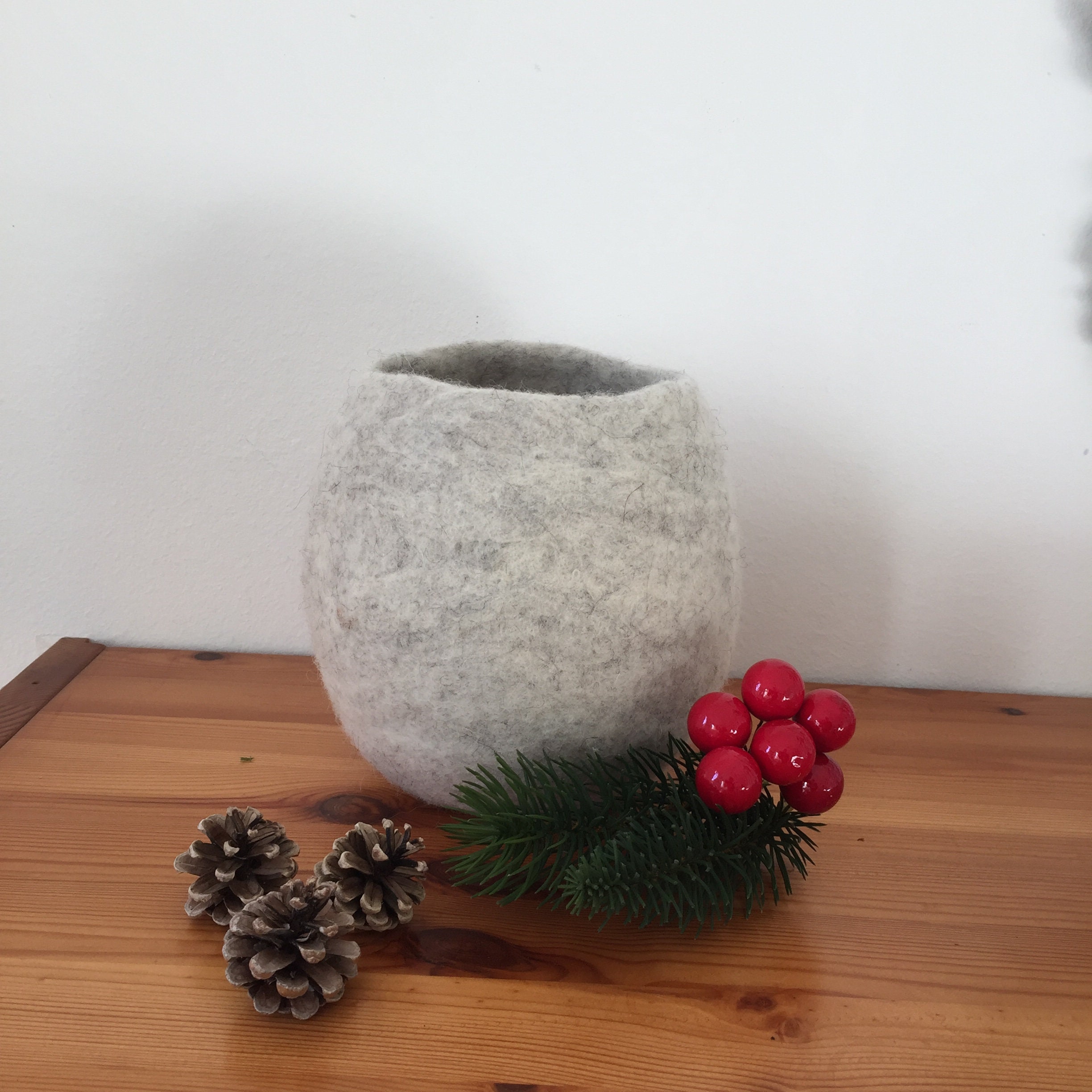 Rustic Felt Vase of Natural Wool Nordic Style Etsy Australia