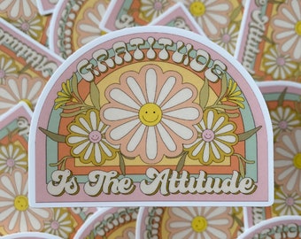 Gratitude Is The Attitude Vinyl Sticker | Gratitude Journal Sticker | Be Here Now | Gratitude Practice | Hydroflask Waterproof Sticker