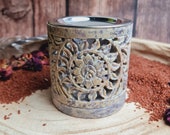 Smoking box - Incense bowl - Sieve jar - Soapstone - beige - grey