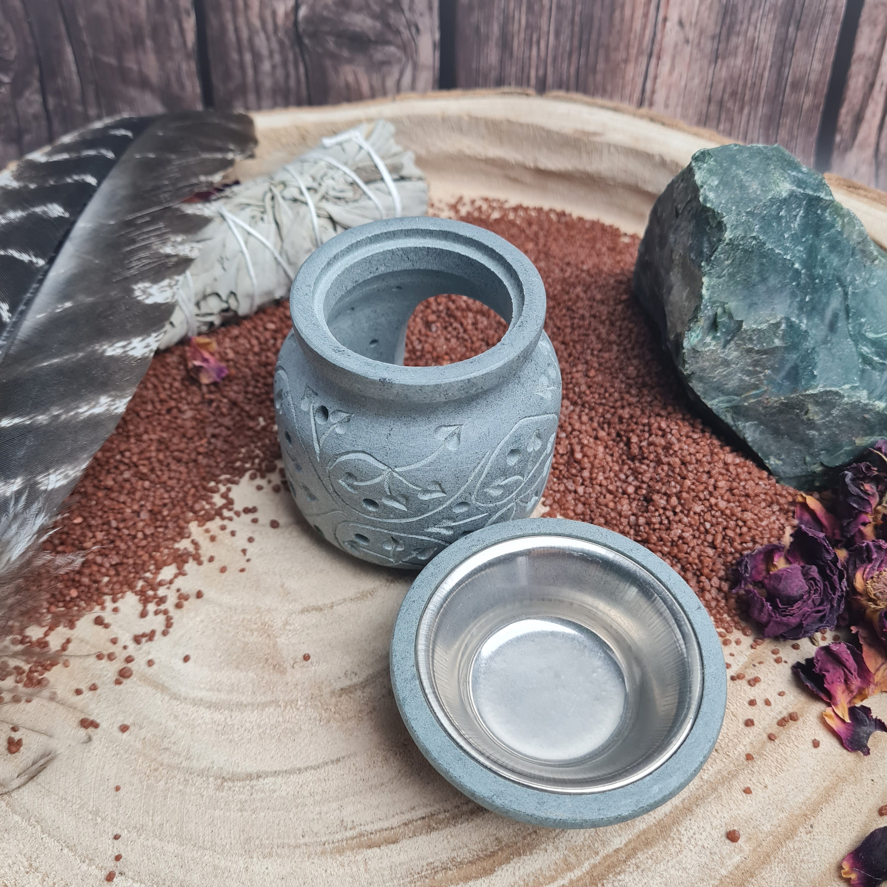 Aroma lamp Fragrance lamp Soapstone Tendrils grey Etsy