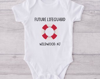 WILDWOOD, NJ Future Lifeguard Baby Onesie Gift, Summer Jersey Shore Boy Girl Unisex. Free S&H!