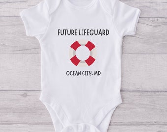 OCEAN CITY, MD Future Lifeguard Baby Onesie Gift, Summer Jersey Shore Boy Girl Unisex. Free S&H!