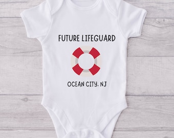 OCEAN CITY, NJ Future Lifeguard Baby Onesie Gift, Summer Jersey Shore Boy Girl Unisex. Free S&H!