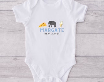 MARGATE, NJ Lucy The Elephant Baby Onesie Gift, Summer Jersey Shore Boy Girl Unisex. S&H gratuit !