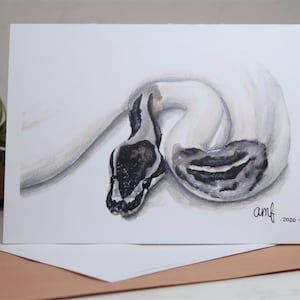 Snake Card (Piebald Ball Python) Realistic and Unique Watercolour Blank Card/Greeting Card for Reptile Lovers 4.5"x 6"