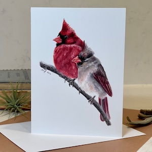 Cardinal Card Carte vierge aquarelle réaliste et unique/Carte de voeux pour les amoureux des oiseaux/animaux 5 x 7 pouces