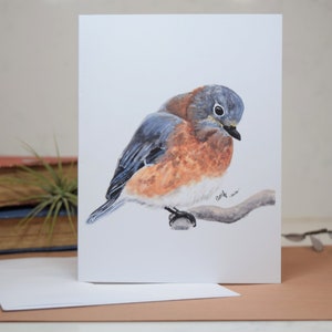 Carte oiseau bleu réaliste et unique aquarelle vierge/carte de voeux pour les amoureux des oiseaux/animaux 4,5 x 6 po