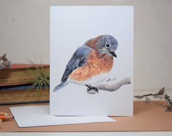 Bluebird Card Realistic & Unique Watercolour Blank Card/Greeting Card for Bird/Animal Lovers 4.5" by 6"