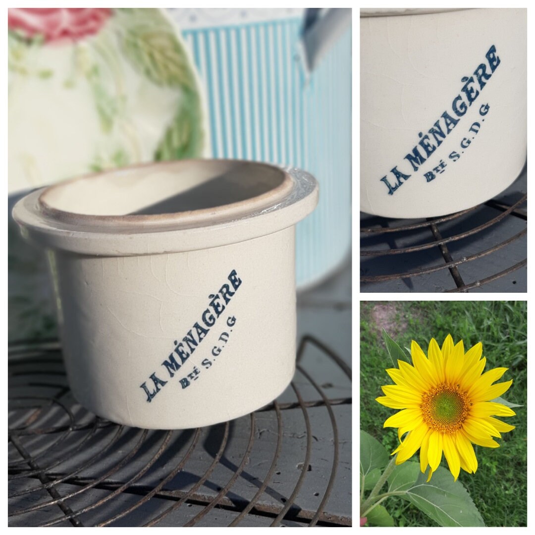 Pot de Conserve La Ménagère en Grès Beige Des Années 1900/Pot Confiture Émaillé à Confit Céramique