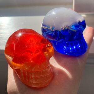 Skull Head Sculpture Blue Orange