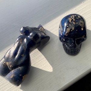 Navy Blue Resin Goddess, Resin Skull Sculpture Decorations with Gold Flakes