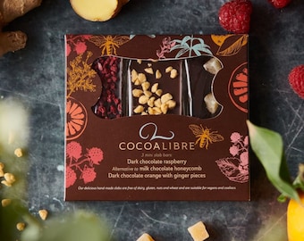 Free From Vegan Chocolate Gift Pack - Vegan, Dairy Free, Nut Free, Gluten Free Chocolate Bars - Raspberry, Honeycomb, Orange & Ginger, 120g