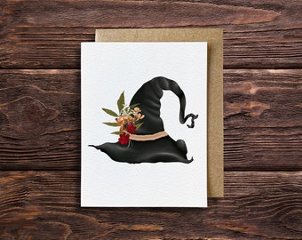 Witch Hat Card with Envelope Cottagecore Witch Vintage Witch Card for Halloween Autumn Witch Card Fall Harvest Card Witch Lover Card