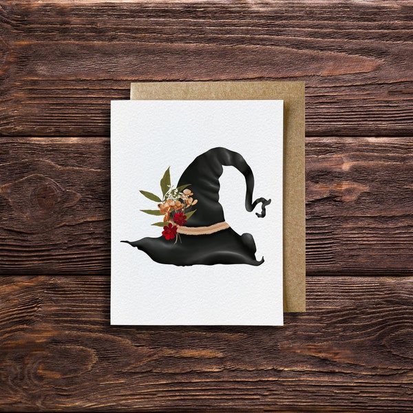 Witch Hat Card with Envelope Cottagecore Witch Vintage Witch Card for Halloween Autumn Witch Card Fall Harvest Card Witch Lover Card