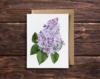 Lilac Card with Envelope Lilac Flower Stationery For Lilac Lover Lilac Gardener Gift Watercolor Lilac Flower Gift Card For Any Occasion