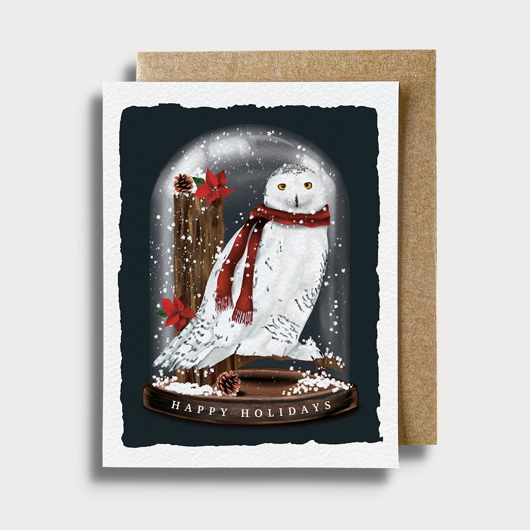 Holiday Snowy Owl Globe Card With Envelope Snowglobe Card Christmas Owl ...