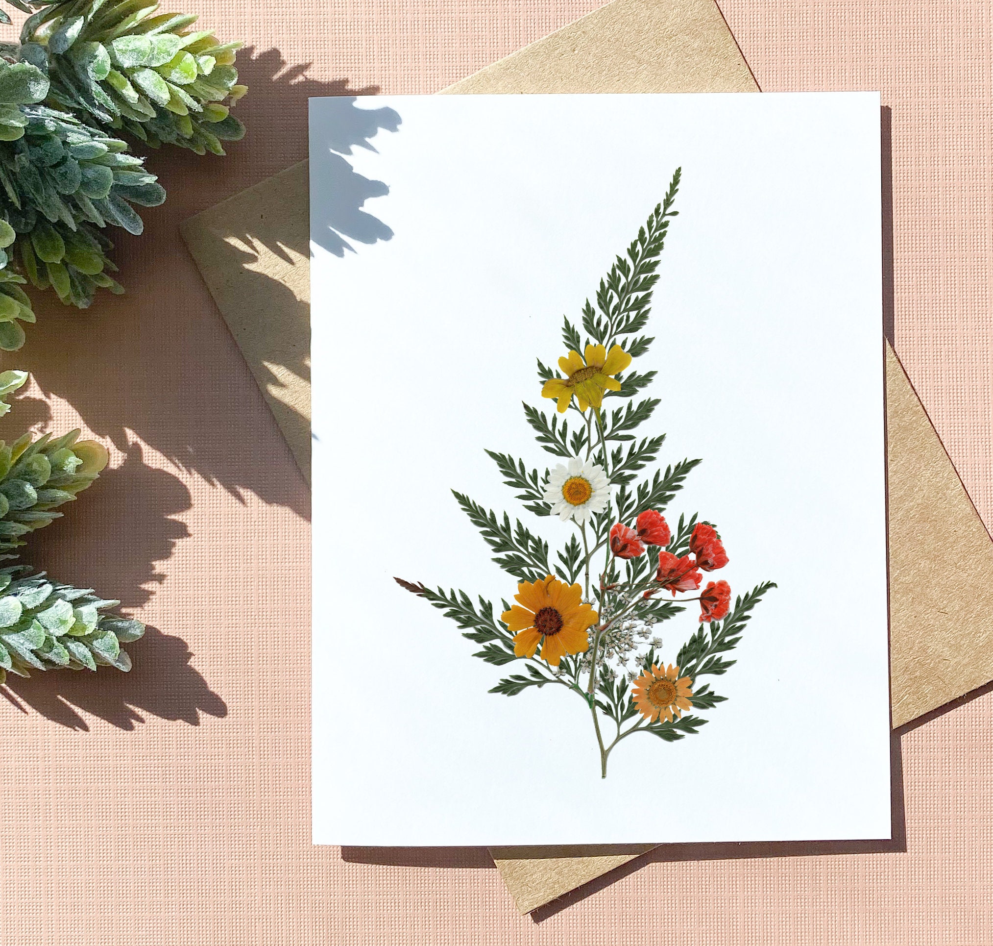 Dried Flowers 1 Card Dried Flower Art Flower Cards Red Etsy