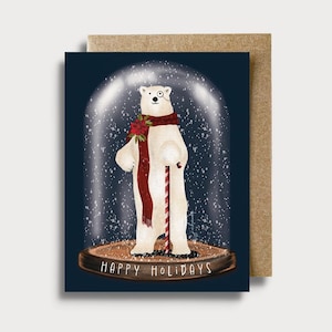 Holiday Polar Bear Globe with Envelope Polar Bear Christmas Card Polar Bear Holiday Card Polar Bear Card Winter Bear Card Dapper Polar Bear