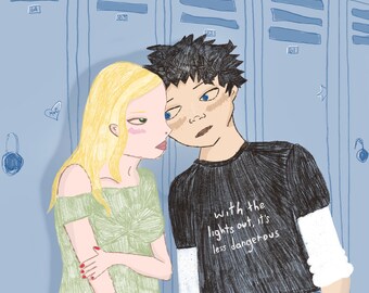 Digital painting ready for print of teens against a locker