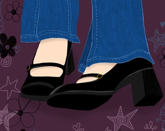 Digital art print handmade painting of high heels