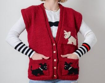 Vintage 80s Darling Scottie Pups Wool Novelty Sweater Vest // M