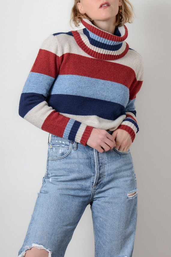 Vintage 70s Colorful Stripe Wool Turtleneck Sweate