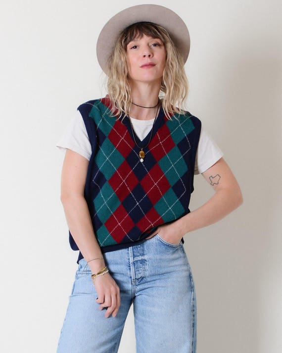Pringle of Scotland, Vintage 80s Pringle for Burberry's Argyle Wool Vest