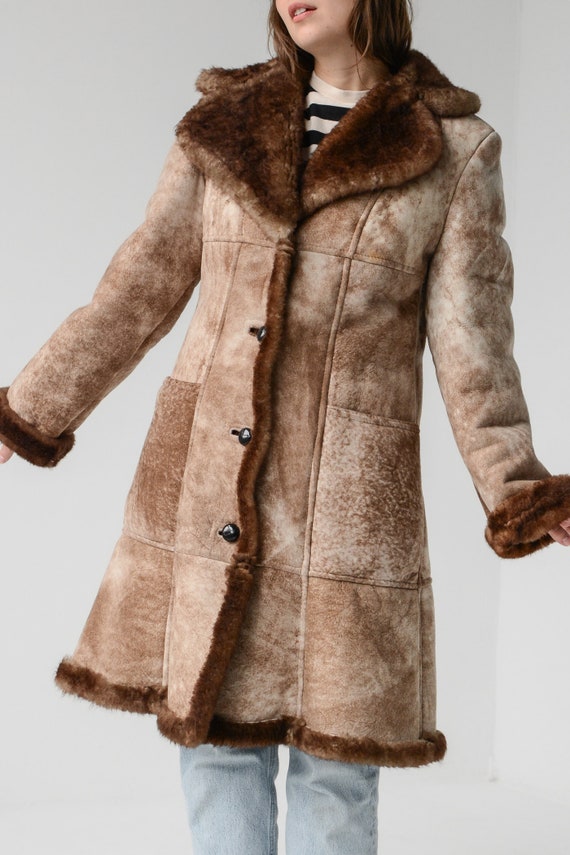 Vintage 70s Chocolate Sheepskin Shearling Suede P… - image 4