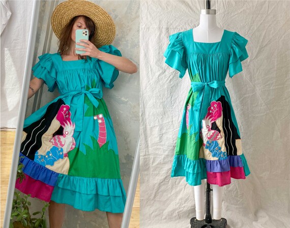 1970s Ramona Rull Cotton Hawaiian Tropical Ruffle