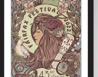 Fairfax Festival 2022 Poster, Art Nouveau Style, Framed Print