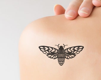 Floral Moth Temporary Tattoo: Simple Line Art (3" x 1.5")