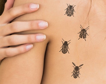 Floral Beetle Temporary Tattoo Set: Waterproof Skin Decals