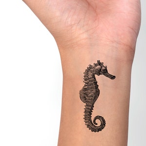 Seahorse Temporary Tattoo - Set of 2 or more, skin decal - Realistic - Fake tattoo - Waterproof - Eco Friendly Packaging - Long Lasting