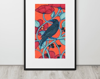 Crow Drawing Art by Katie O'Shea - Matte Paper Framed Poster With Mat