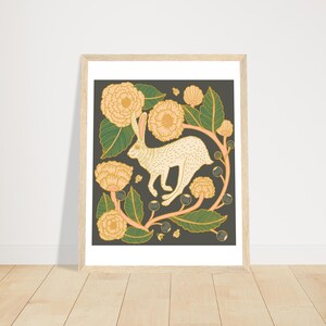 Plakat w stylu secesyjnym „Królik i kwiaty” w drewnianej ramie, 27 x 35 cm / 11 x 14 cali zdjęcie 3