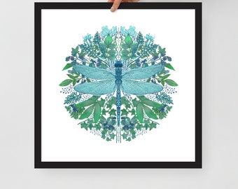 Dragonfly Art - Framed poster - Enchanted Wings: A Dragonfly in Vibrant Bloom