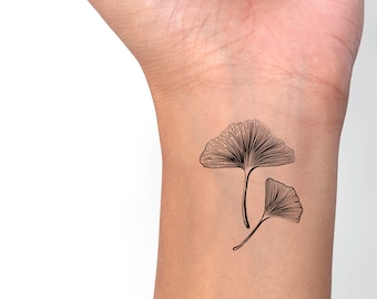 Gingko Leaf Temporary Tattoo - Large Size, Botanical Leaves, Long lasting, Ginko leaf