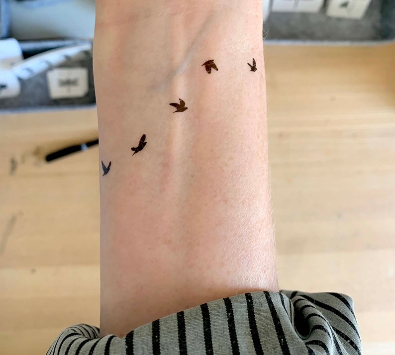 Flock of Bird Temporary Tattoo 5 Birds Flying in a Line - Etsy