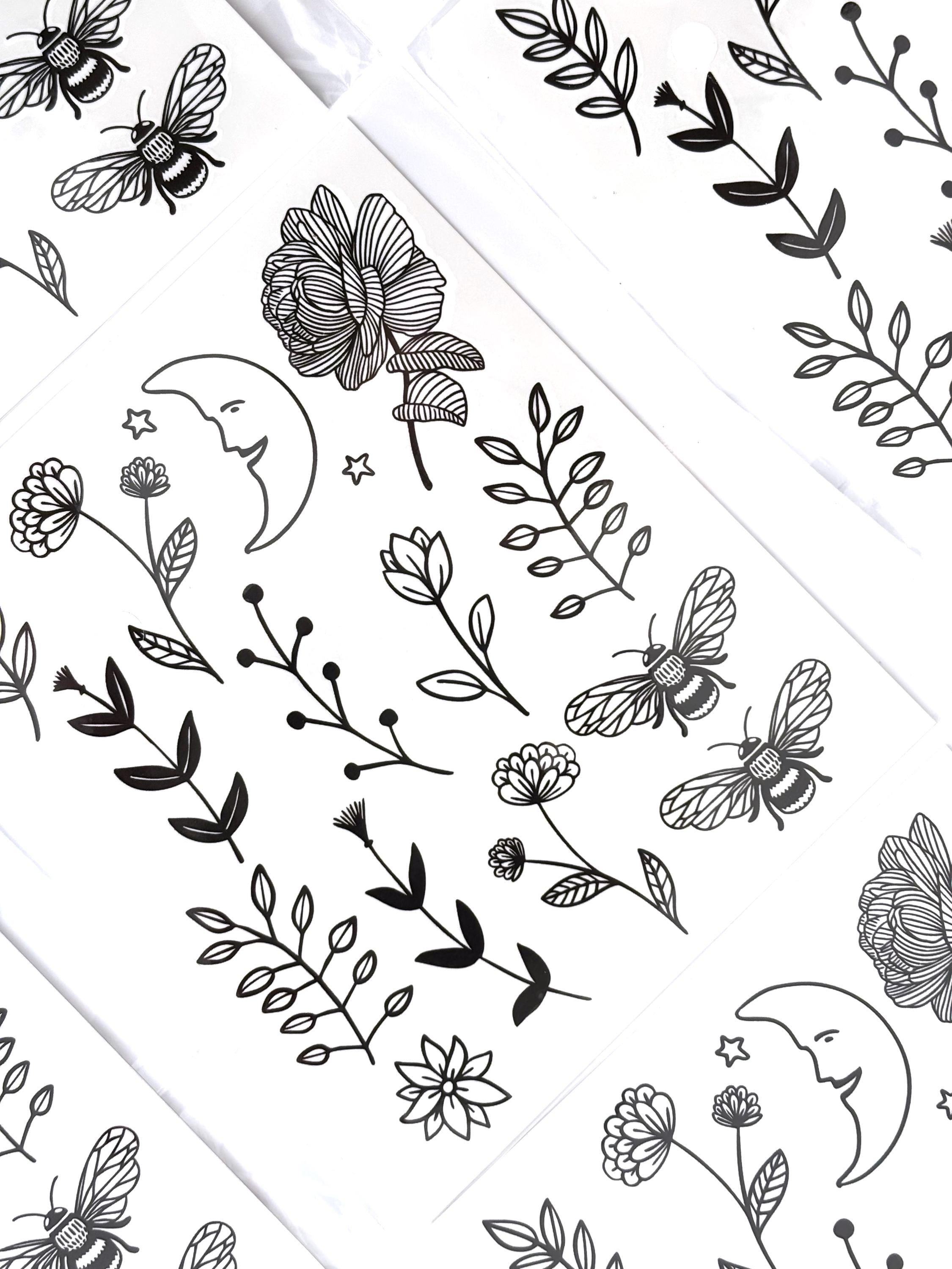 Minimalist Tattoo Sheet: Micro Floral, Bee, Moon, and Star Designs