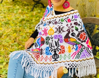 Hand embroidered short poncho