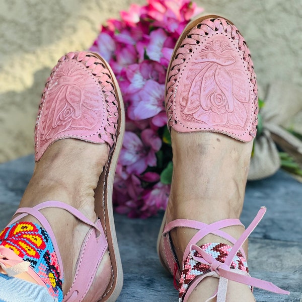 Huarache en piel en baby pink