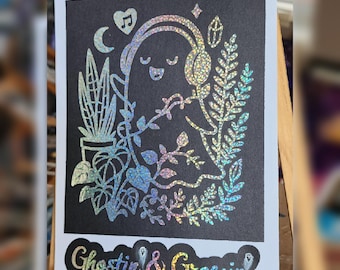 Holographic Ghost Plant Art Print | Witchy Celestial Vinyl Wall Decor