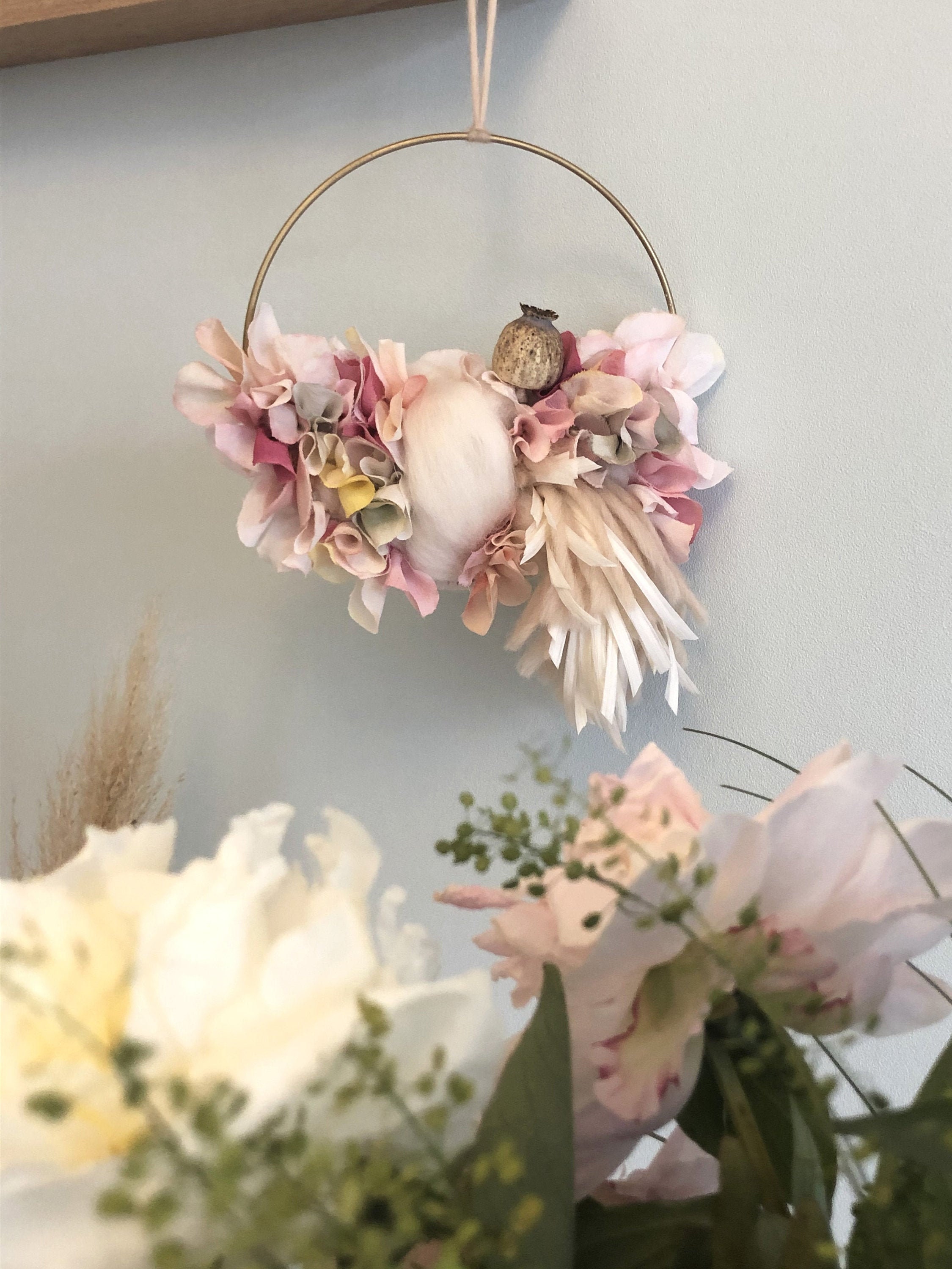 Couronne de Fleurs Bohème Tissage Mural en Soie