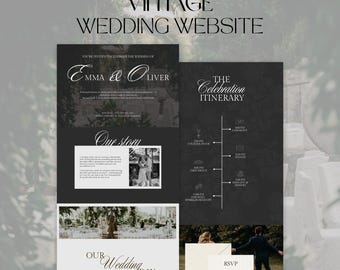 Sitio web de invitaciones de boda de inspiración vintage oscura en Canva / Personalizable