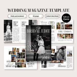 Plantilla editable para revista de bodas / Programa de bodas en Canva / Periódico de bodas