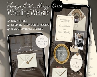Vintage Old Money Wedding Website Template | Elegant Canva Invitation Design (Digital)