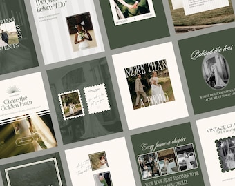 Plantillas de Instagram de Canva para fotógrafos de bodas, temática vintage verde salvia